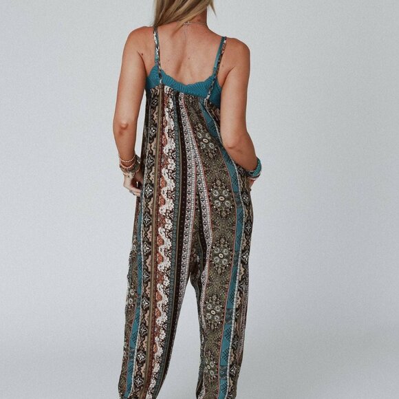 NWT Three Bird Nest Hanging Gardens Jumpsuit Size Small Olive Teal Pattern Small - Picture 3 of 7